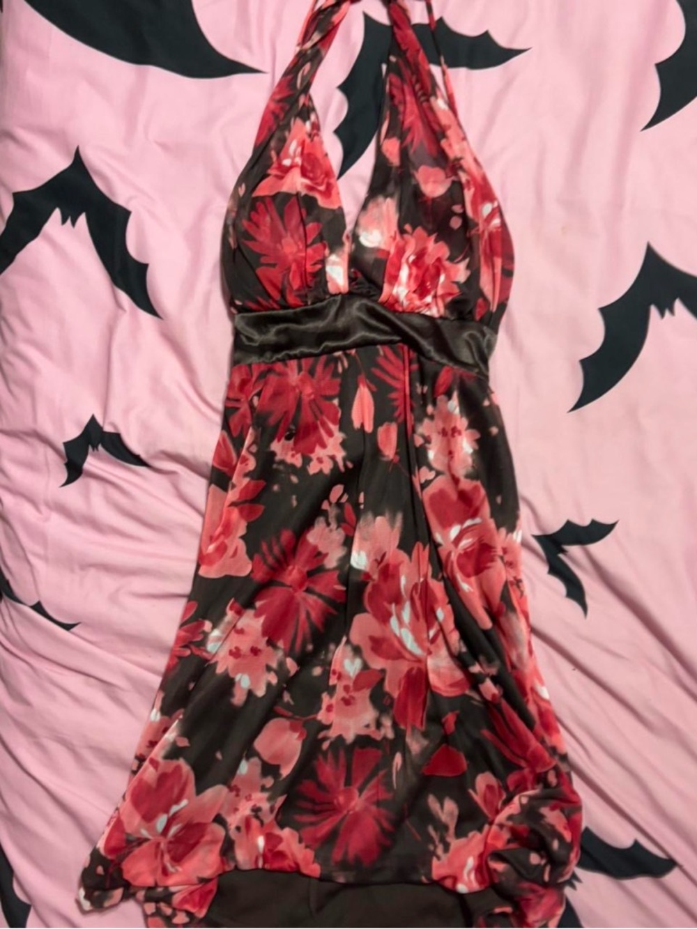 Halter y2k Floral Dress With Back Waist Tie